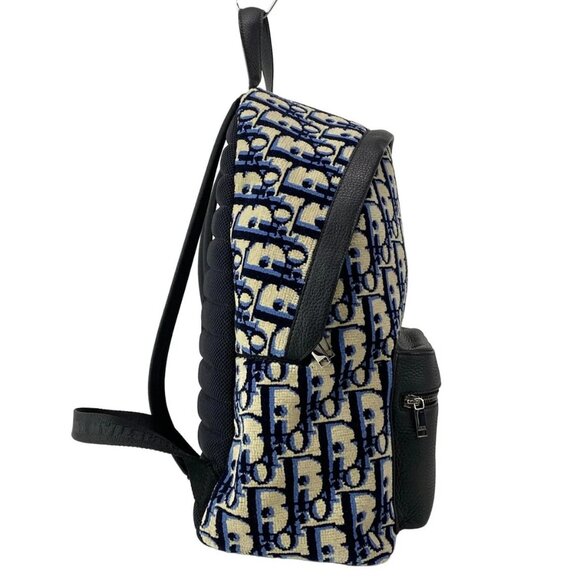 Auth DIOR/ChristianDior Rider - Beige Blue Navy Wool Leather 2********* Backpack - Picture 2 of 16
